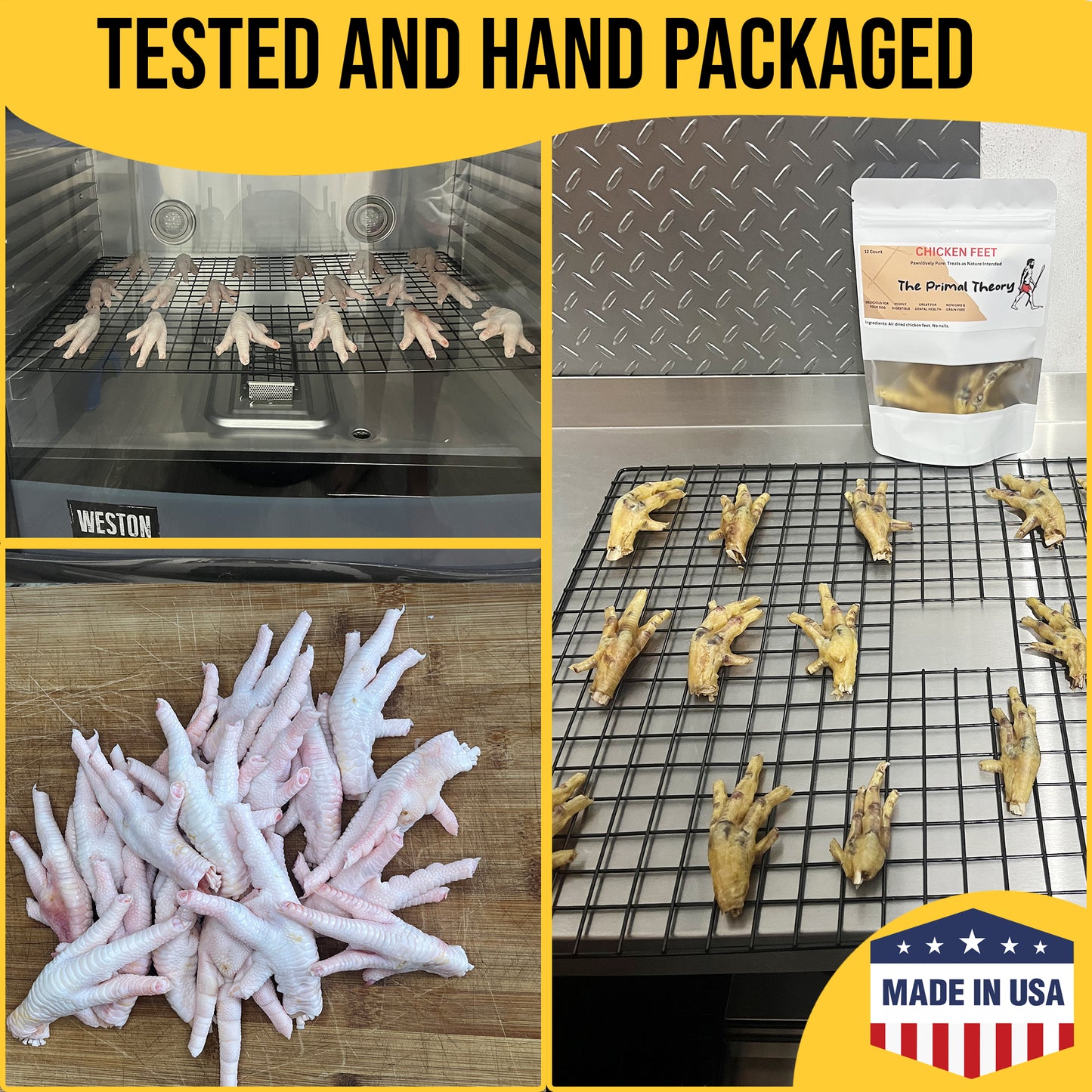 Chicken Feet (Air dried, no nails) Single Natural Ingredient Treat for Dogs. 12 Count